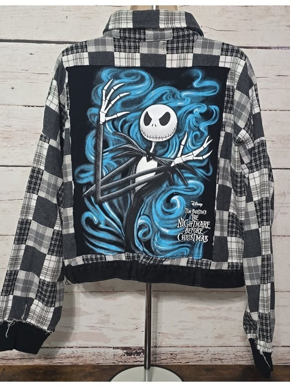 OOAK Upcycled Flannel Jacket Nightmare Before Christmas Jack Skellington Women L